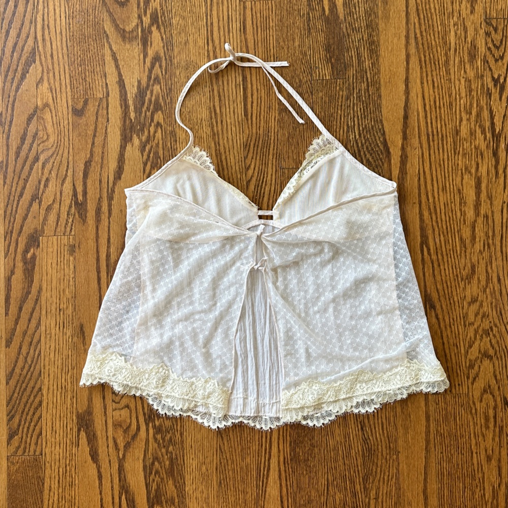 Free People Lace-Trim Halter Cami Tank Top - Cream - Picture 3 of 5